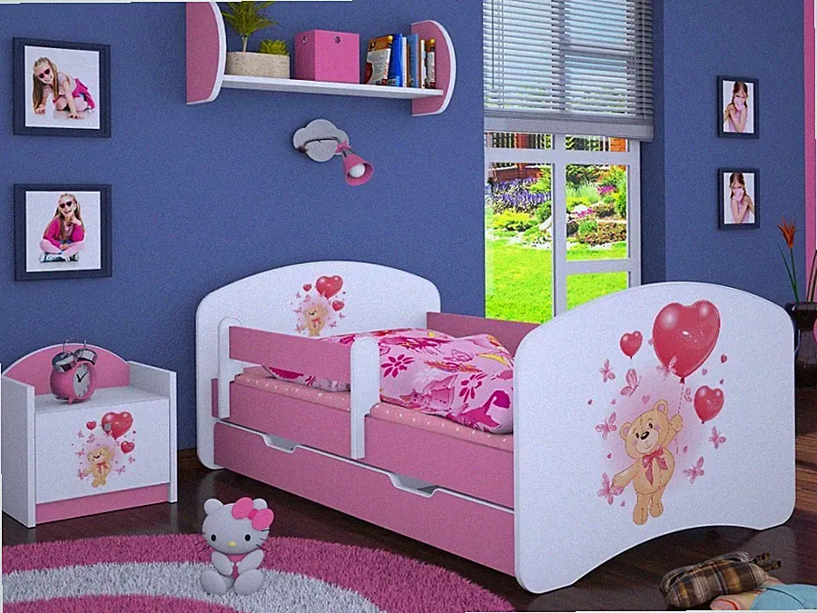 3 teiliges Set Jugendzimmer Kindermöbel Zimmermöbel "Bär mit Luftballons'' rosa