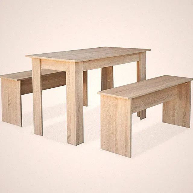 3-tlg. Essgruppe mit Tisch und Bänken, 120cm | Esszimmerset, Esstisch