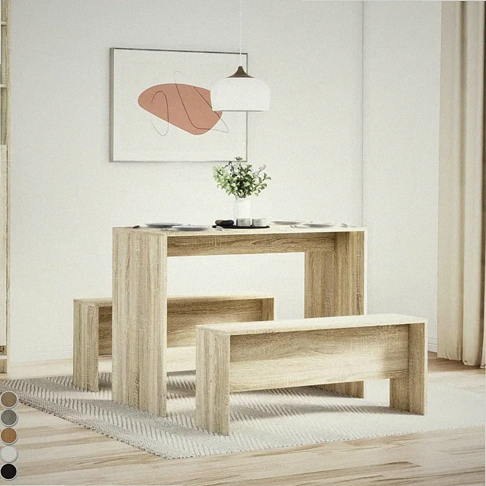 3-tlg. Esstisch und Bank Set Bartisch mit Barhocker Set Frühstückstisch Möbelset