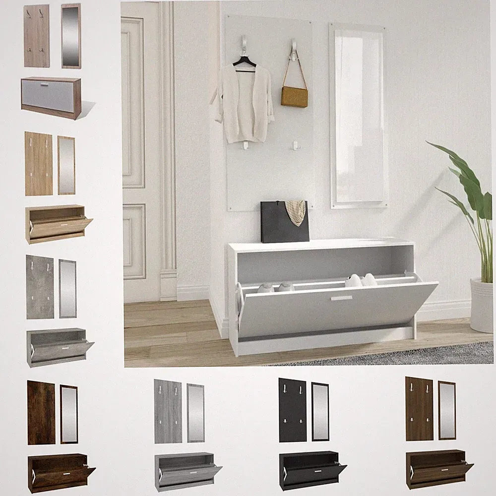 3-tlg. Flurmöbel Set Holzwerkstoff Garderobe Set Möbel Set Kleiderständer neu