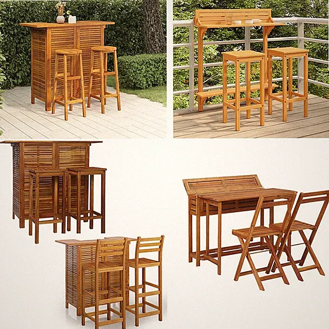 3-tlg. Gartenmöbel Gartentisch Bartisch mit 2 Barhocker Set Holz Sitzgruppen