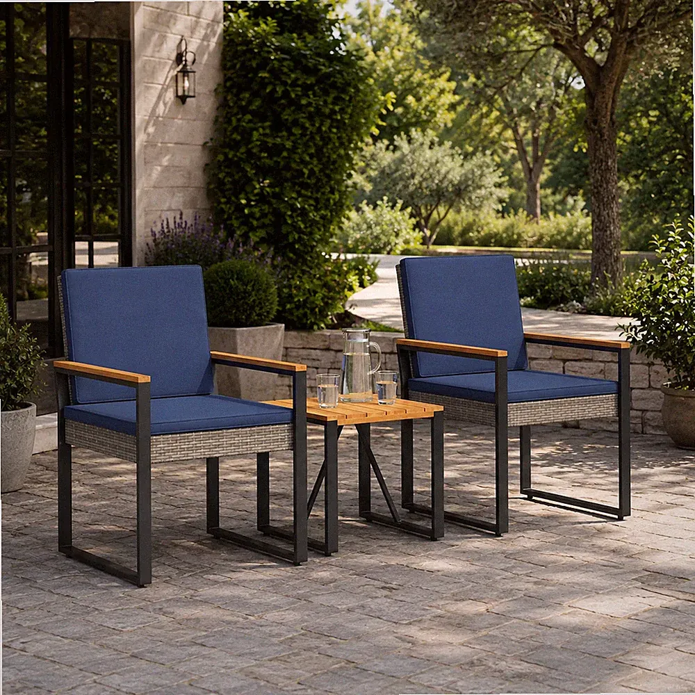 3-tlg. Gartenmöbel Set Lounge Gartensitzgruppe Sitzgruppe Poly Rattan Dunkelblau