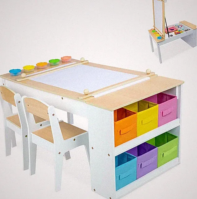 3 tlg. Kindersitzgruppe 2 Stühlen Schreibtisch Spieltisch Kinder Zeichentisch DE