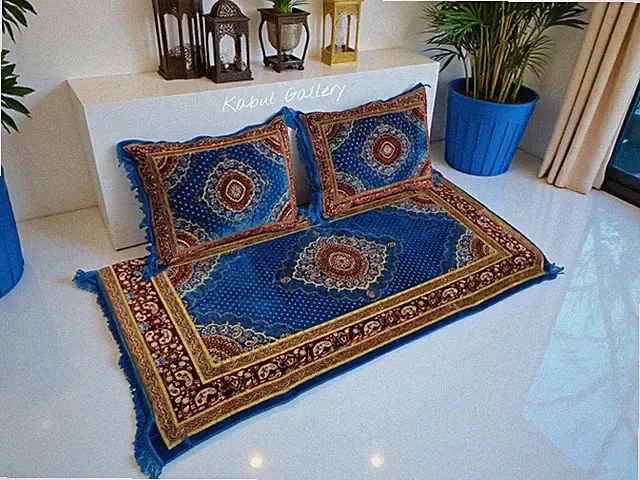 3 Tlg. Matratze Kissen orient Sitzecke Bodenkissen Sitzgruppe Toshak Blau/R توشک