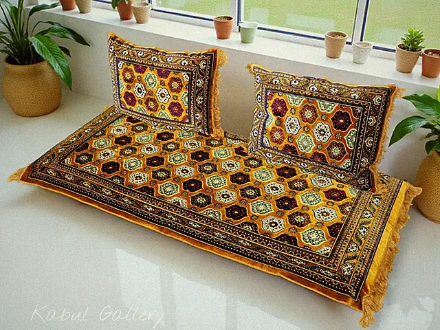 3 Tlg. Matratze Kissen orient Sitzecke Bodenkissen Sitzgruppe Toshak Gold توشک