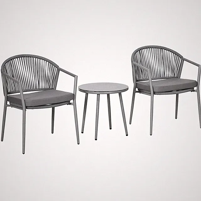 3-tlg. Rattan Bistroset Sitzgruppe Gartengarnitur mit 2 Gartensesseln Couchtisch