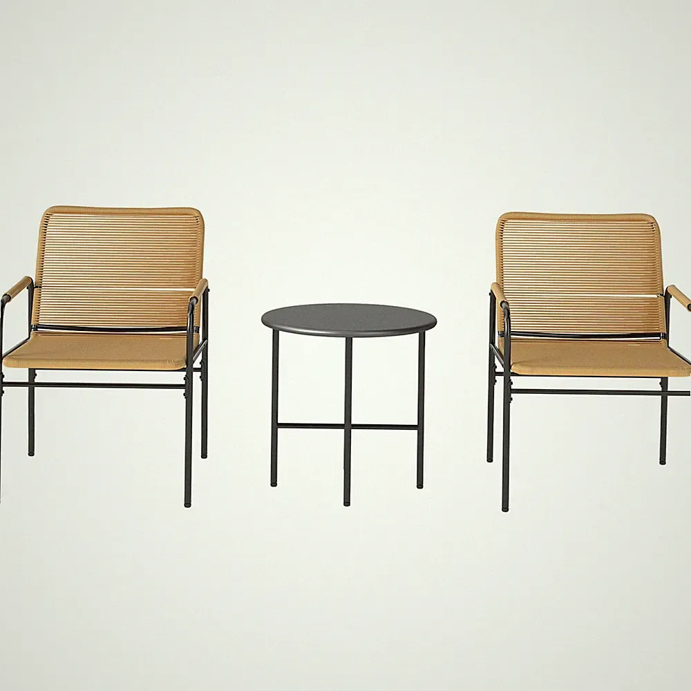 3-tlg. Rattan Bistroset, Sitzgruppe, Gartengarnitur mit 2 Gartensesseln, Gelb