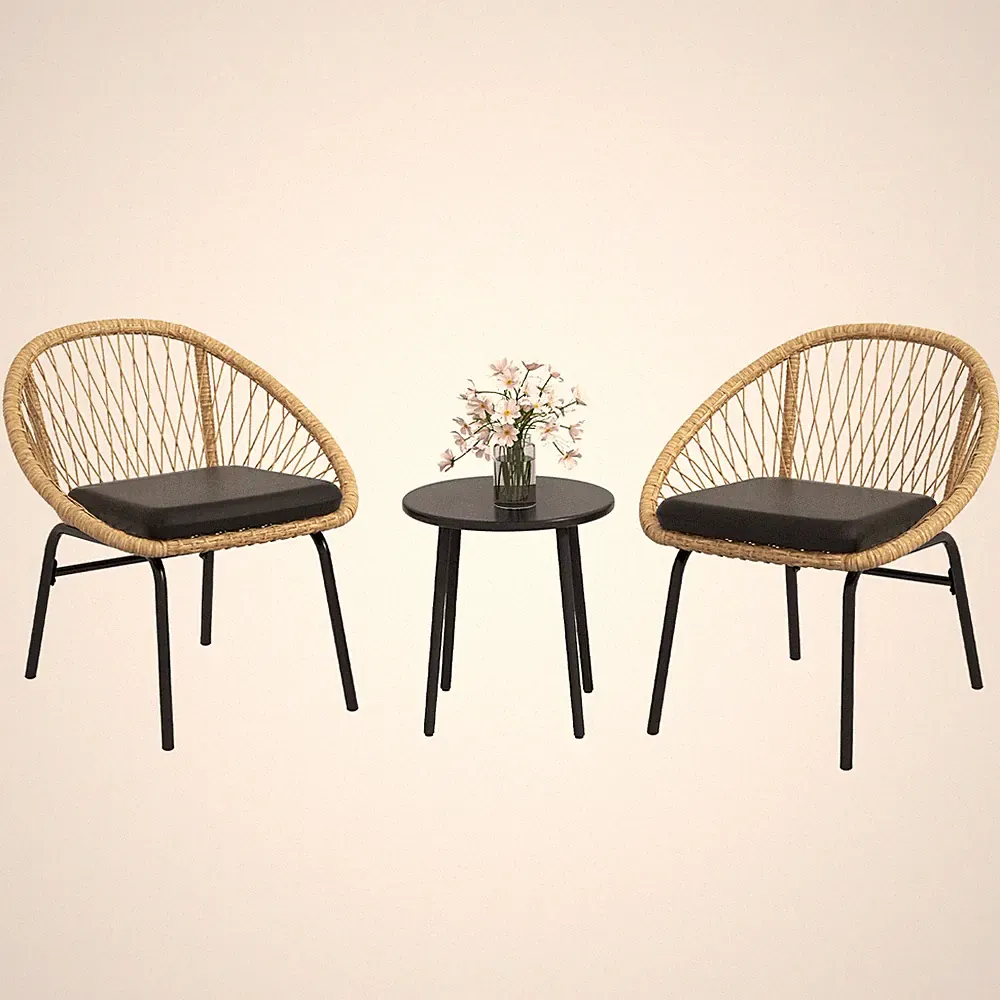 3-tlg. Rattan Gartenmöbel-Set, Balkonmöbel-Set mit Couchtisch, 2 Stühlen Gelb