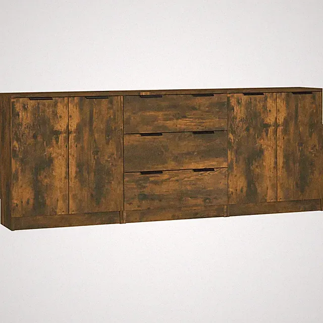3-tlg. Sideboard Räuchereiche Holzwerkstoff