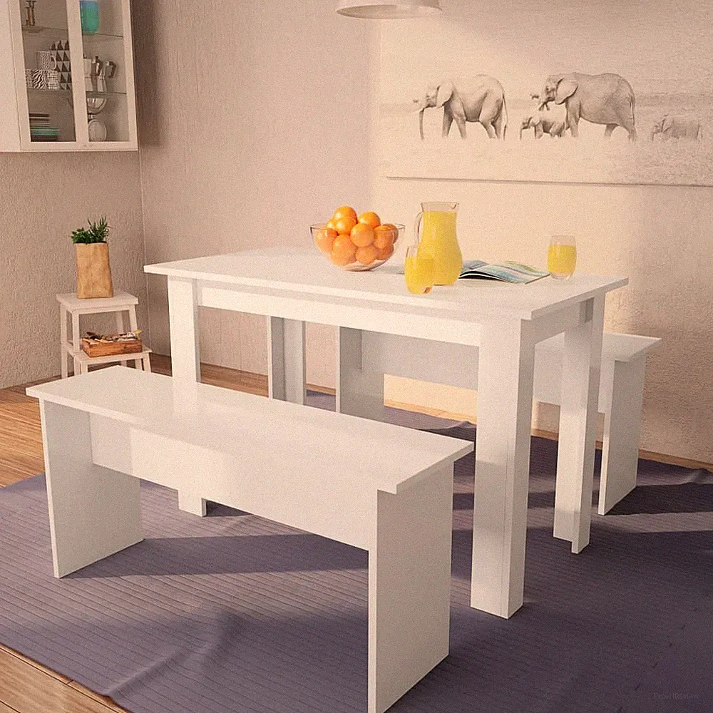 3-tlg.Tisch mit 2 Bänken Essgruppe Holz Küchentischset Sitzgruppe Esstisch Stuhl