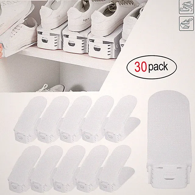30PCS Verstellbarer Schuhregal Schuhstapler Weiß Schuhaufbewahrung Schuhhalter