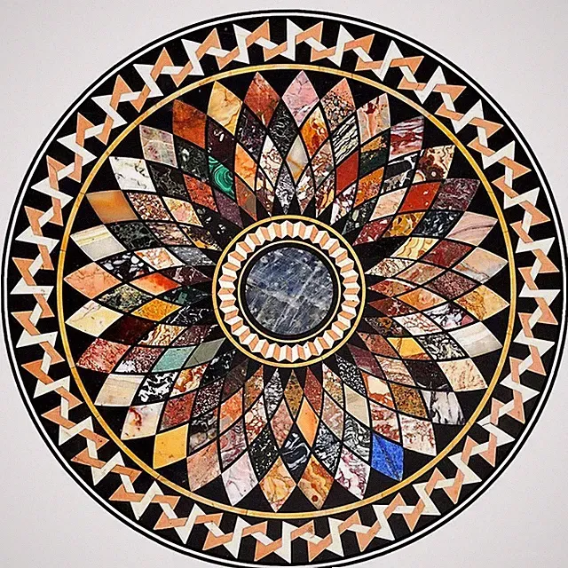 36" Bunter Marmor Mosaik Tischplatte – Handgefertigt Runde Einlegearbeit Stein