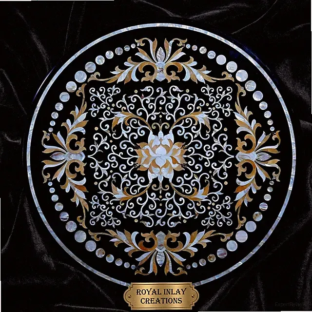 36 " Rund Pietra Dura Inlay Tisch Schwarz Marmorsockel – Halbedel- Stein Table
