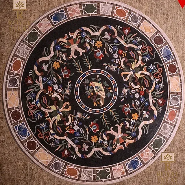 36" Runde Pietra-dura-Einlegearbeit Beistelltisch Mit Marmor-Sockel, Bunt