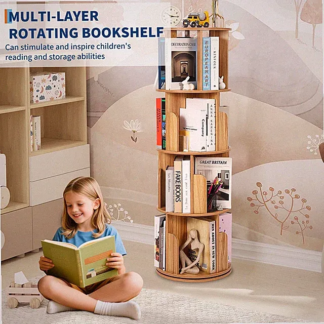 360° drehbares Bücherregal Bücherschrank 4 Ebenen Drehregal Standregal Büro