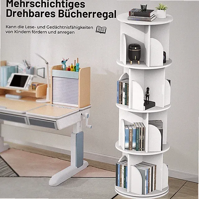 360° drehbares Bücherregal offener Bücherschrank 4 Ebenen Drehregal Tarsiunjonbb