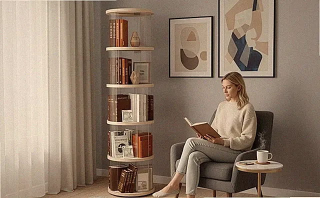360° drehbares Bücherregal Standregal Turmregal platzsparend für kleine Räume