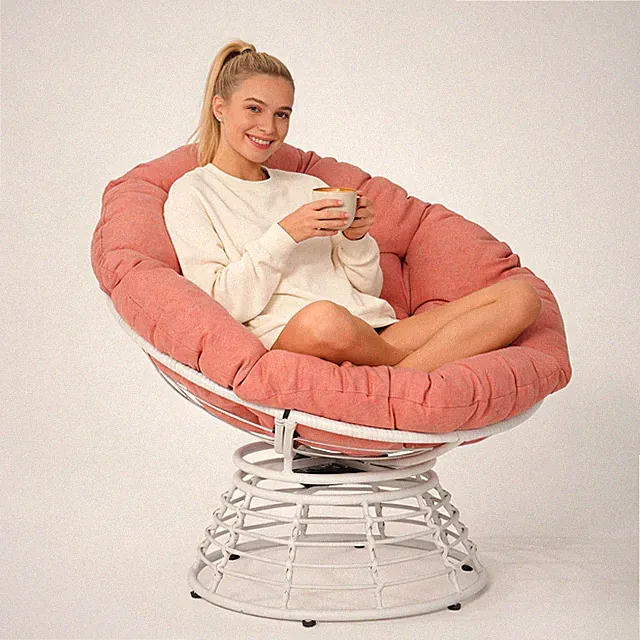 360° Papasan-Stuhl mit dicker Kissen Rattan-Lounge-Sessel für Wohnzimmer