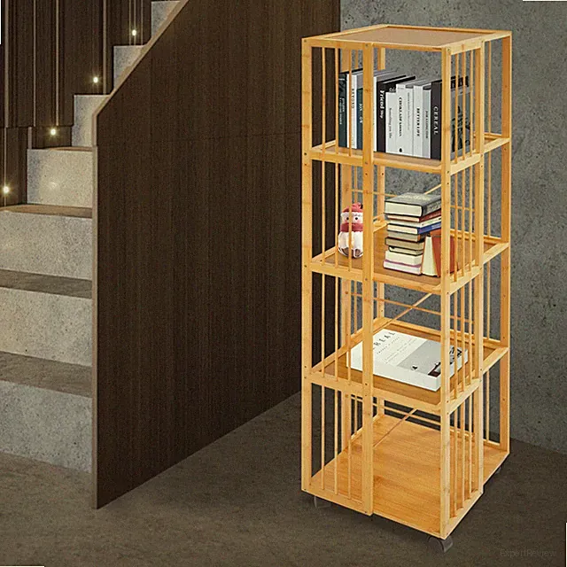 37*37*132cm Bücherregal Display Regal mit Räder 4-Ebenen Drehbares Bücherregal