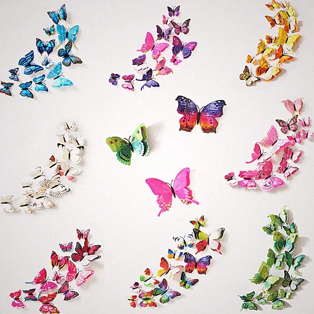 3D Schmetterlinge Doppelflügel Effekt Blumen 12er Set Dekoration Wandtattoo
