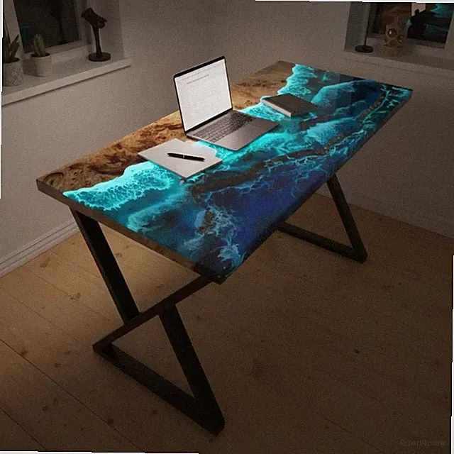 3D Strand Effekt Epoxid Schreibtisch Neon Blau Leuchtend Fluss Tisch Modern B...