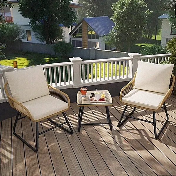 3er Gartenmöbel Set aus PE-Rattan Terrassenmöbel mit 2 Stühle & 1 Beistelltisch