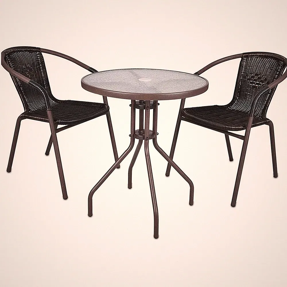 3er SET Bistroset Sitzgruppe Gartengarnitur Rattan Gartenmöbel Terrassenmöbel