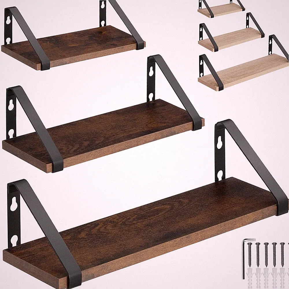 3er Set Hängeregal Wandregal Schweberegal Regal 30/35/40cm Industrie Holz Metall