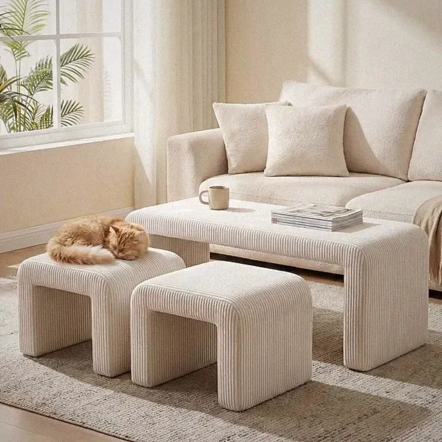 3er Set Sitzbank Polsterbank Bettbank Design Flurbank Fußhocker Sitzhocker Bank