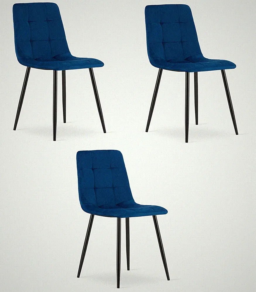 3er-Set Stuhl KARA in Navy-Samt