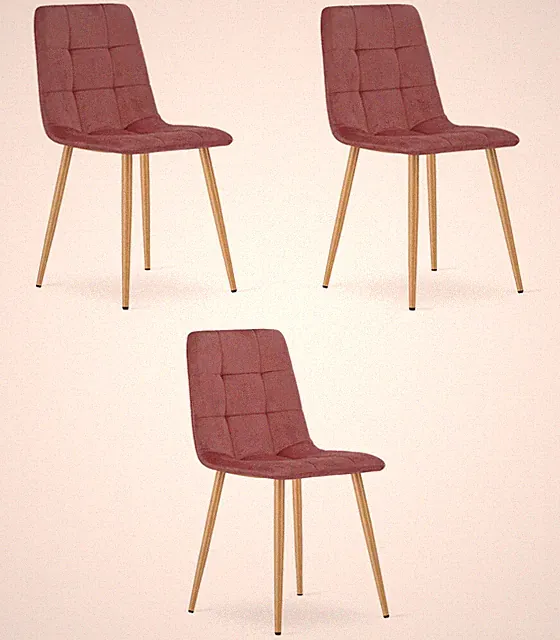 3er-Set Stuhl KARA in Rosa mit holzfarbigen Beinen