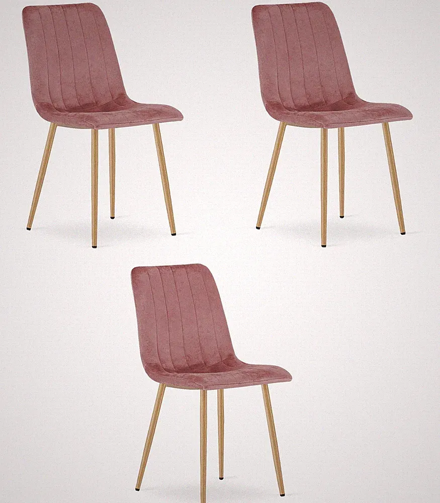 3er-Set Stuhl LAVA in Rosa mit holzfarbenen Beinen