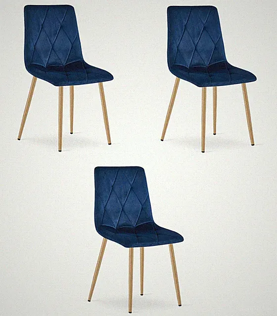 3er-Set Stuhl LIBRA in Navy, Beine holzfarben