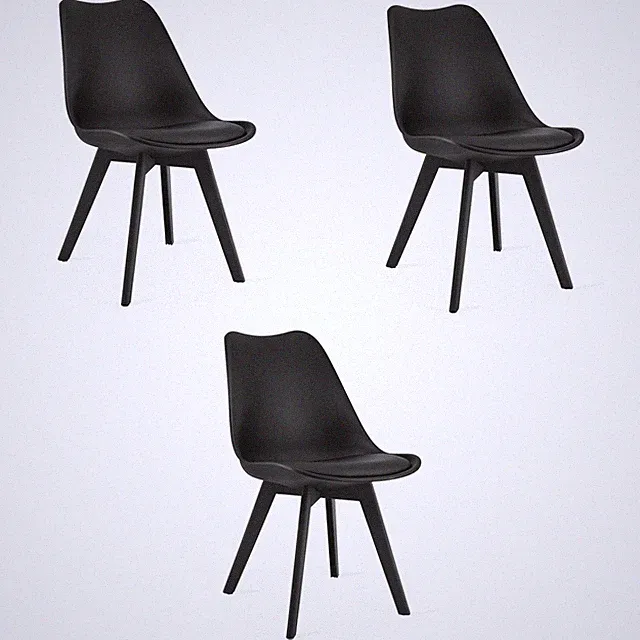 3er-Set Stuhl MARK in Schwarz mit schwarzen Beinen