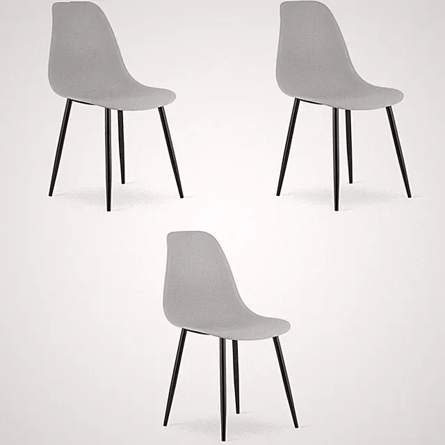 3er-Set Stuhl WAT in Grau mit schwarzen Beinen