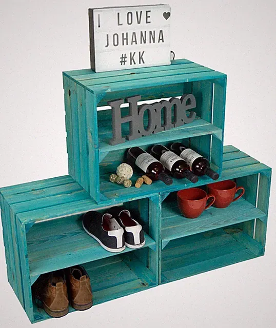 3er Set Weinkisten Johanna Türkis Längs Regalkiste Schuhregal Obstkisten Holzkis