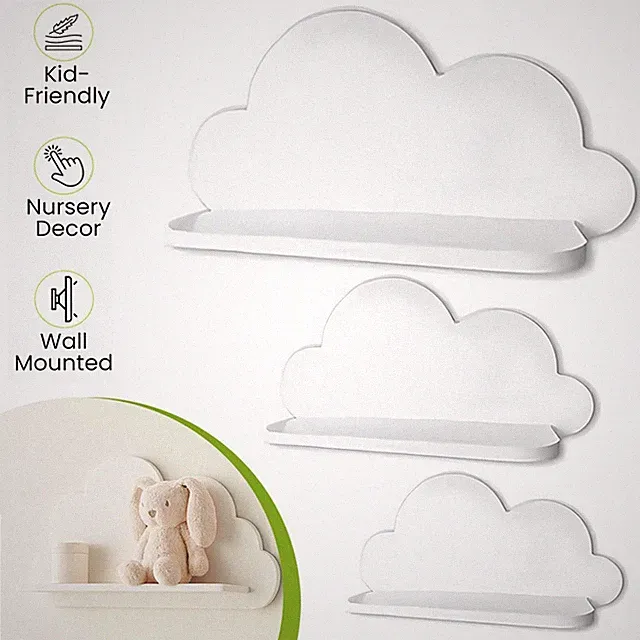 3er Set Wolkenregal Weiß Wandmontage Kinderzimmer Deko Aufbewahrungsregal
