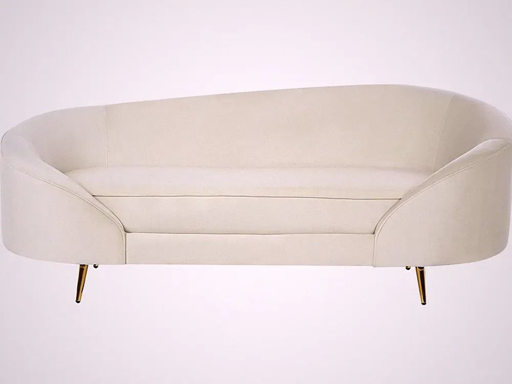 3er Sofa Samt beige gebogen oval mit schwarzen Metallbeinen Retro Glamourös Sava