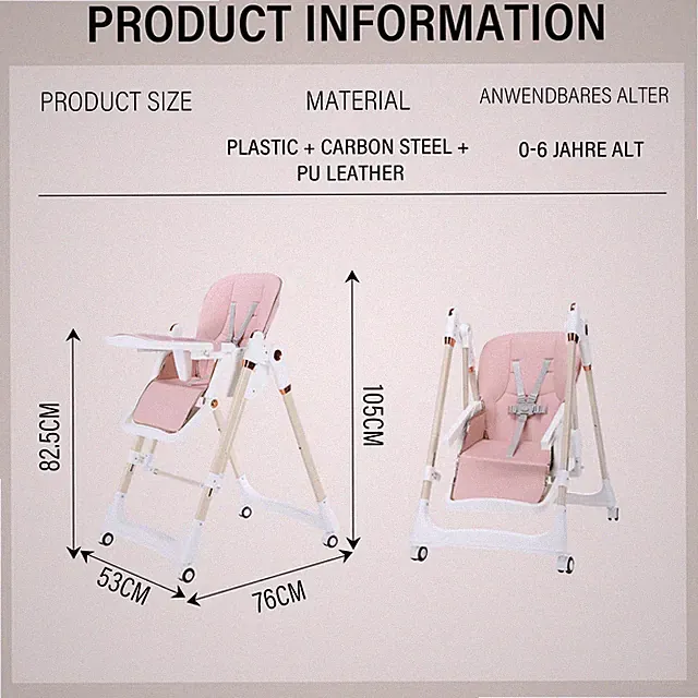 3in1 Kinderhochstuhl Höhenverstellbar Babystuhl Kombihochstuhl Fußstütze aus PU