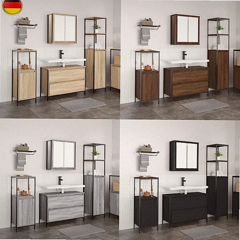 3tlg. Badezimmermöbel Set Holzwerkstoff Badschrank Hochschrank Unterschrank