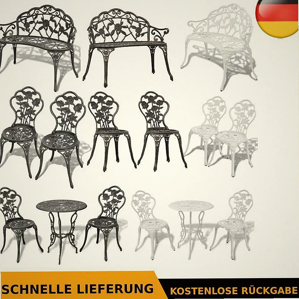 3tlg Bistroset Gartenmöbel Eisen 1 Tisch 2 Stühle Sitzgruppe Balkon Antikstil DE