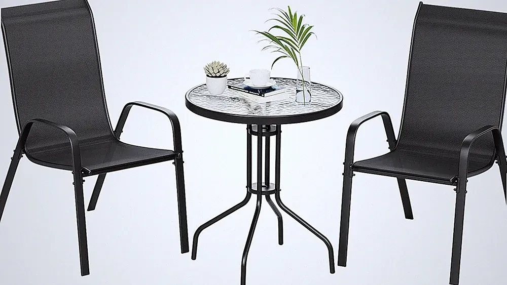 3tlg. Gartenmöbel Set Balkonmöbel Set Bistroset Bostrotisch & 2 Stühle Stapelbar