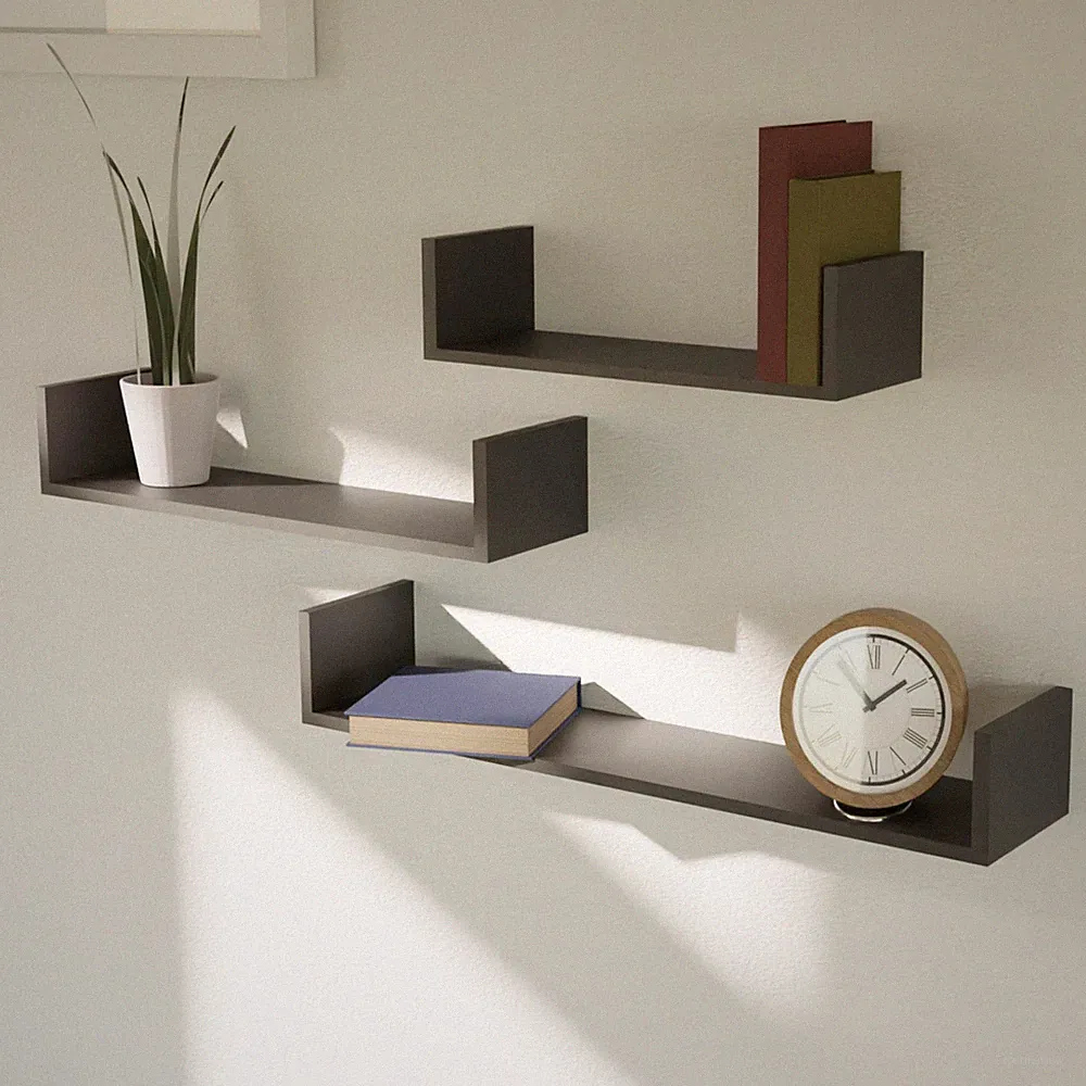 3tlg Hängeregal Wandregal Schweberegal Regal Bücherregal Schwarz MDF B30/45/60cm