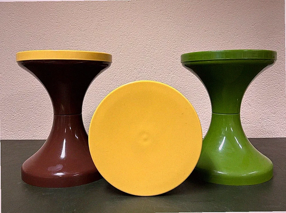 3x Tam Tam Hocker Beistelltische 70er Jahre Space Age Design 2x braun + 1x grün