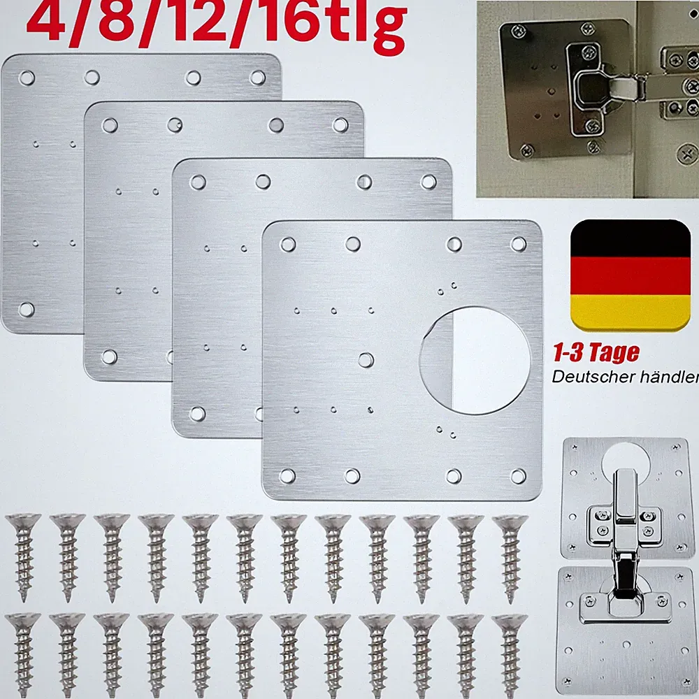 4-16X Schrankscharnier Reparaturplatte Möbel Reparatur Blech Edelstahl Schrauben