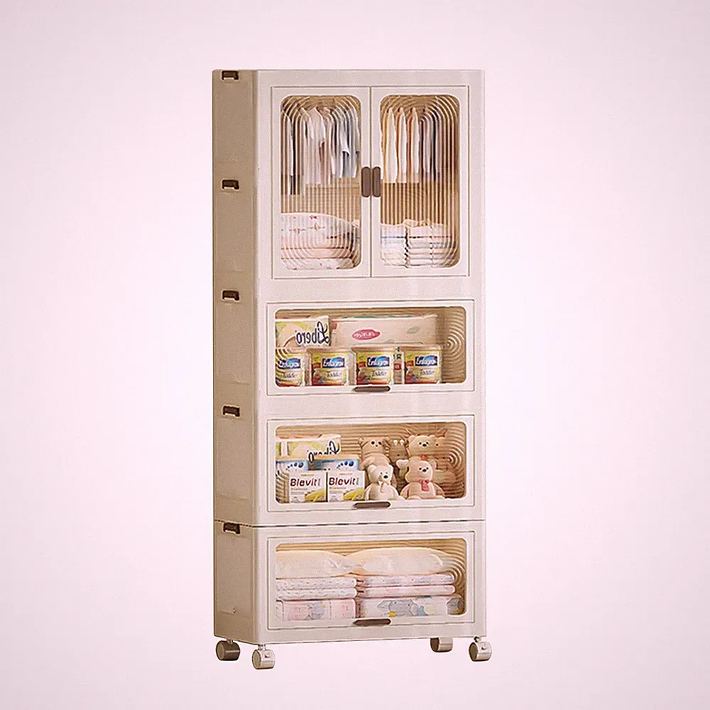 4 Ebenen tragbarer Kleiderschrank Faltbarer Schrank Aufbewahrungsbox mit Rollen
