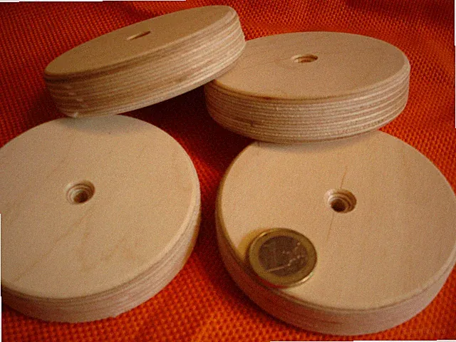 4 er Set Couchfüße Möbelfüße Birke Multiplex natur Ø 90 x 20 mm mit Bohrung