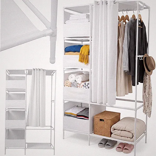 4 fächer Kleiderschrank Stoffschrank Garderobenschrank Mit Kleiderstange NEU