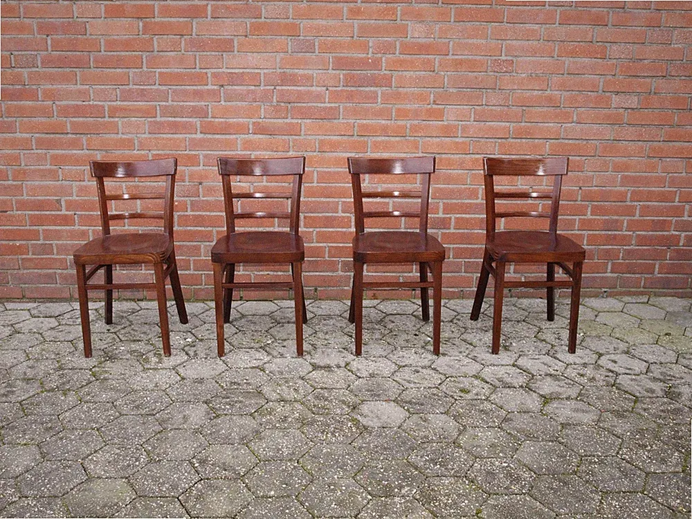 4 FRANKFURTER KÜCHE STÜHLE STUHL VINTAGE BAUHAUS STIL HOLZSTUHL ESSZIMMERSTUHL
