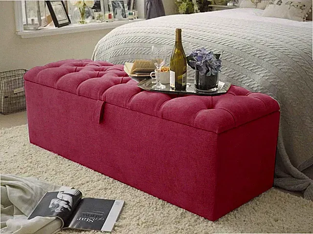 4 Fuß große Ottomane Aufbewahrungsbox Fußhocker Pouf Bank Sitz in Chenille Stoff